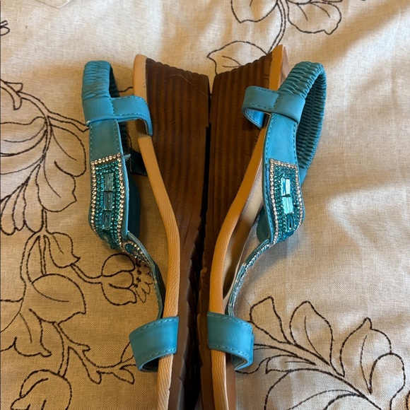 Teal Beaded Sandals - Picture 2 of 4